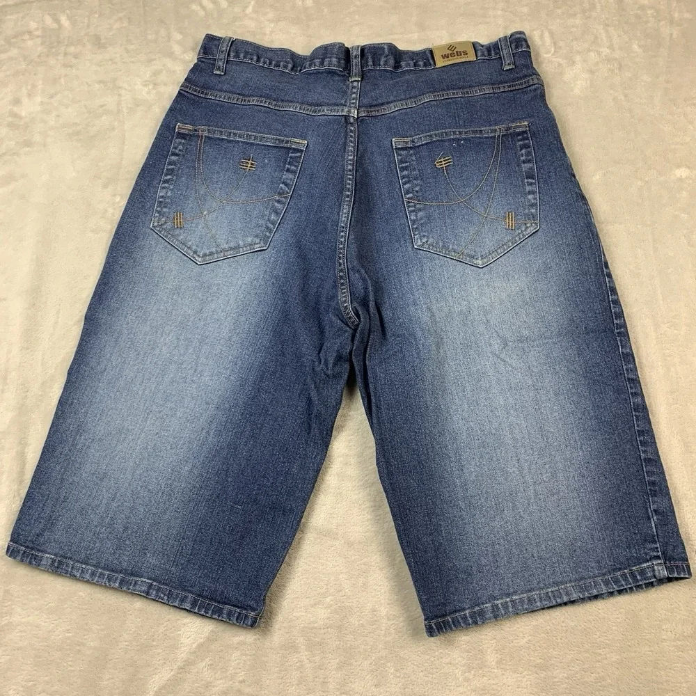Webs Blue Baggy Shorts Mens 36 Blue Denim Jorts Baggy Y2K Skater Retro Vintage